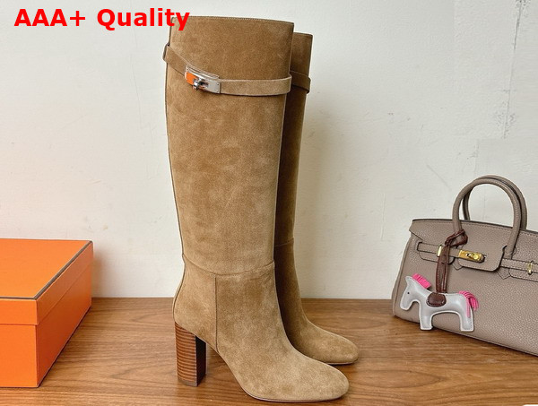 Hermes Leaping 90 Boot in Brun Fume Suede Calfskin Replica