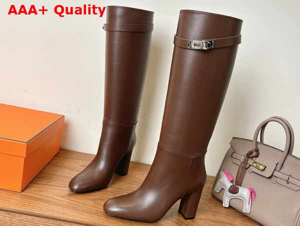 Hermes Leaping 90 Boot in Chocolate Calfskin Replica