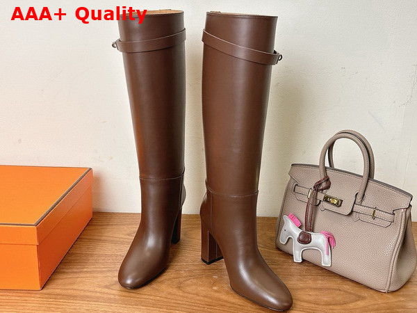 Hermes Leaping 90 Boot in Chocolate Calfskin Replica
