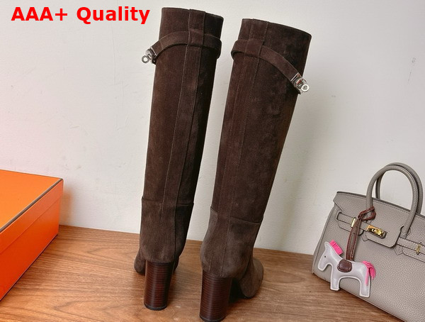 Hermes Leaping 90 Boot in Dark Brown Suede Calfskin Replica