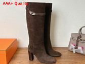 Hermes Leaping 90 Boot in Dark Brown Suede Calfskin Replica
