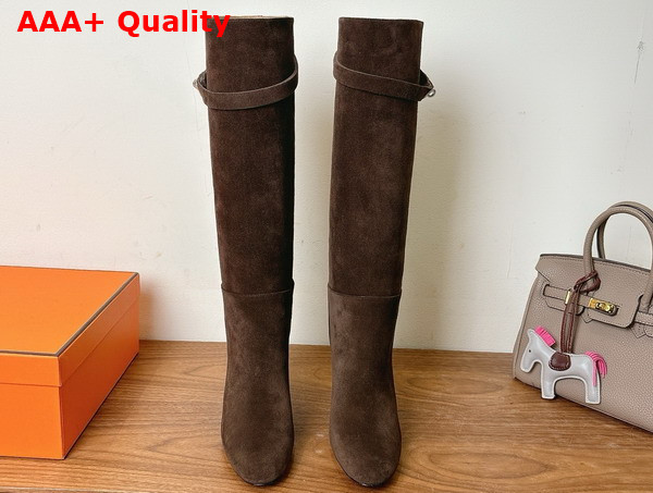 Hermes Leaping 90 Boot in Dark Brown Suede Calfskin Replica