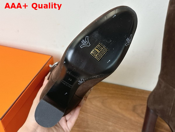 Hermes Leaping 90 Boot in Dark Brown Suede Calfskin Replica