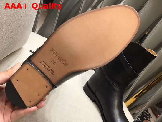 Hermes Leather Ankle Boot in Black Calfskin with Kelly Buckle Replica