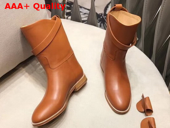 Hermes Leather Ankle Boot in Brown Calfskin with Kelly Buckle Replica