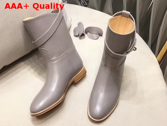 Hermes Leather Ankle Boot in Grey Calfskin with Kelly Buckle Replica