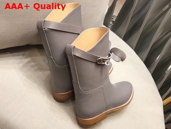 Hermes Leather Ankle Boot in Grey Calfskin with Kelly Buckle Replica