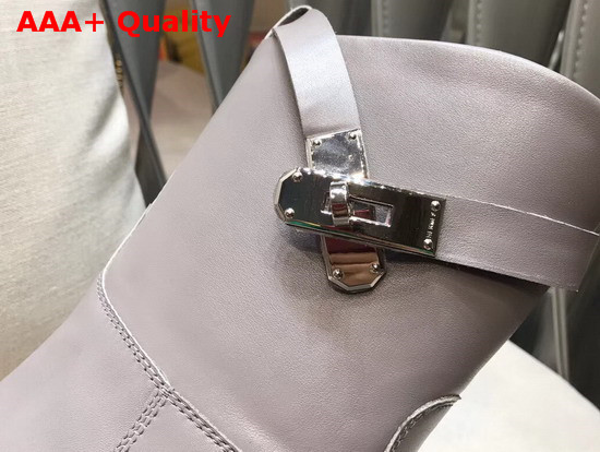 Hermes Leather Ankle Boot in Grey Calfskin with Kelly Buckle Replica