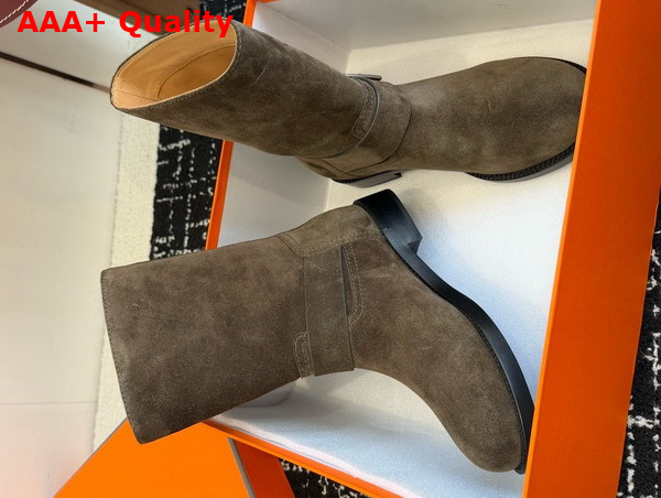 Hermes Leo Ankle Boot in Ecorce Suede Calfskin Replica