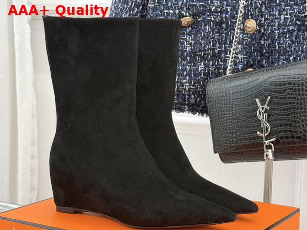 Hermes Leonie 55 Ankle Boot in Black Suede Calfskin Replica