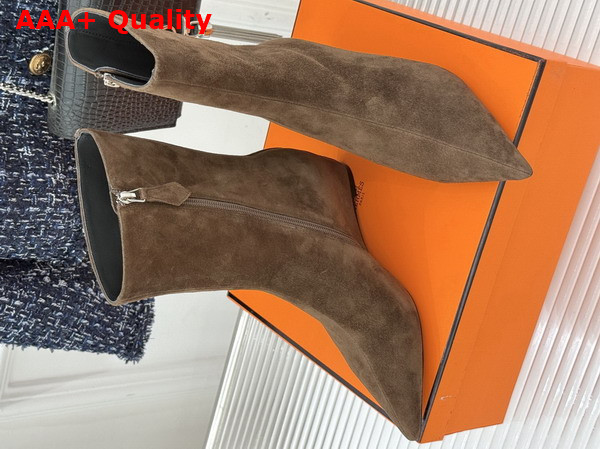 Hermes Leonie 55 Ankle Boot in Cocoa Brown Suede Calfskin Replica