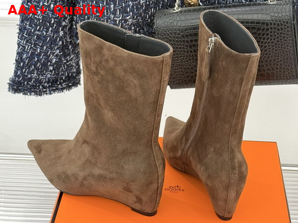 Hermes Leonie 55 Ankle Boot in Cocoa Brown Suede Calfskin Replica