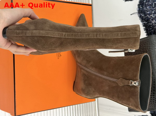 Hermes Leonie 55 Ankle Boot in Cocoa Brown Suede Calfskin Replica