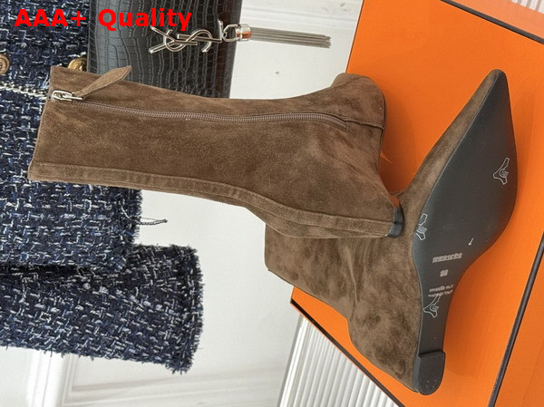 Hermes Leonie 55 Ankle Boot in Cocoa Brown Suede Calfskin Replica