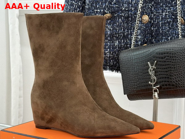 Hermes Leonie 55 Ankle Boot in Cocoa Brown Suede Calfskin Replica