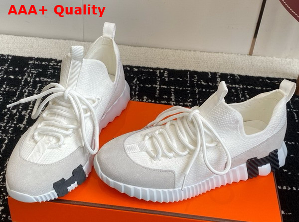 Hermes Lift Slip On Sneaker in Blanc Knit and Suede Goatskin Replica