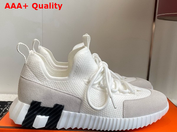 Hermes Lift Slip On Sneaker in Blanc Knit and Suede Goatskin Replica