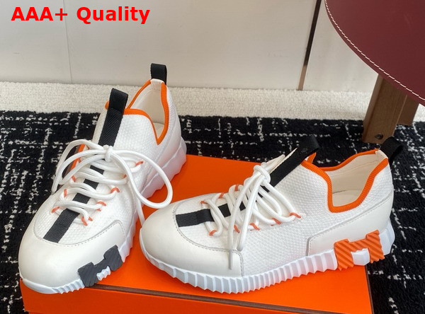 Hermes Lift Slip On Sneaker in Knit and Calfskin Blanc Orange Replica