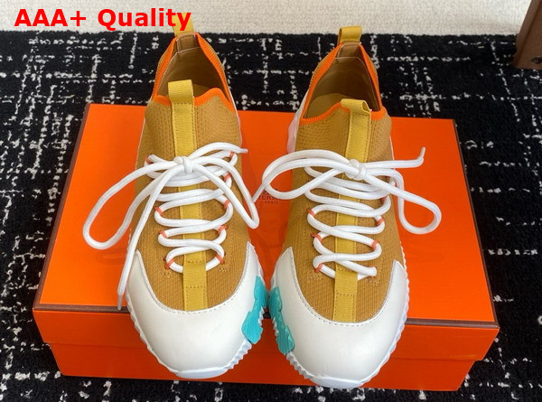 Hermes Lift Slip On Sneaker in Knit and Calfskin Multicolore Beige Lin Replica