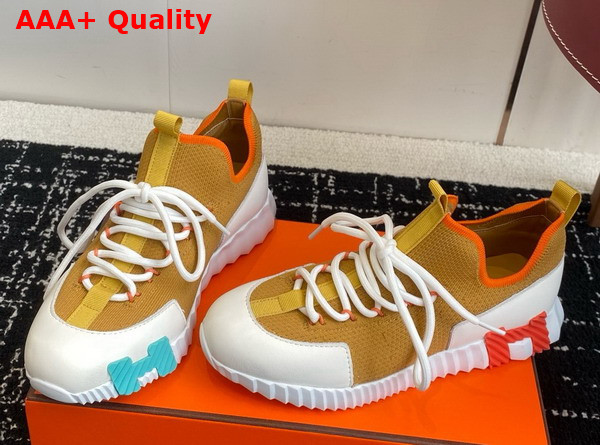 Hermes Lift Slip On Sneaker in Knit and Calfskin Multicolore Beige Lin Replica