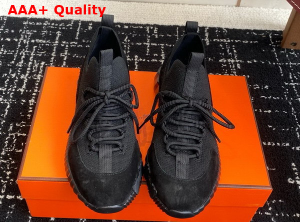 Hermes Lift Slip On Sneaker in Noir Knit and Suede Goatskin Replica