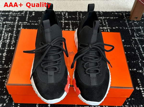 Hermes Lift Slip On Sneaker in Noir Knit and Suede Goatskin Replica