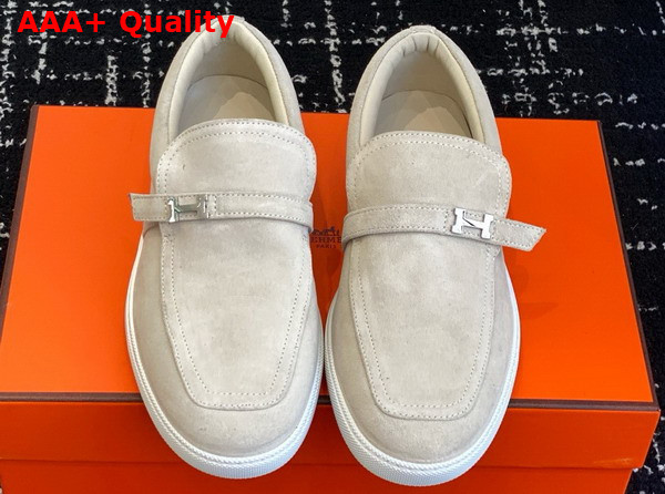 Hermes Like Loafer in Beige Galet Suede Calfskin Replica