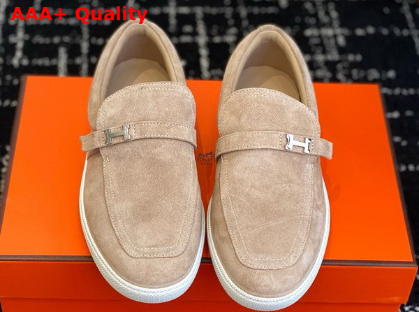 Hermes Like Loafer in Beige Sable Suede Calfskin Replica