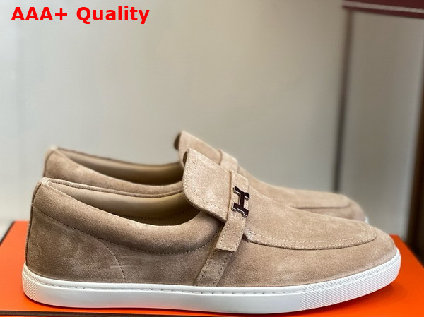 Hermes Like Loafer in Beige Sable Suede Calfskin Replica