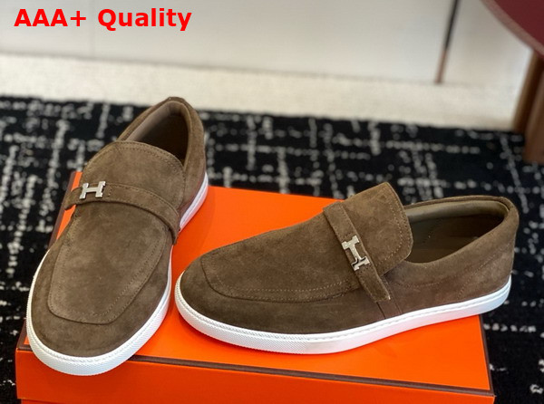 Hermes Like Loafer in Etoupe Suede Calfskin Replica