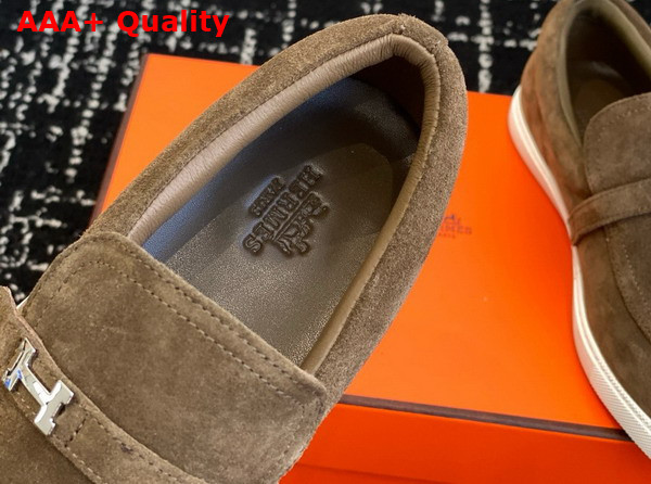 Hermes Like Loafer in Etoupe Suede Calfskin Replica