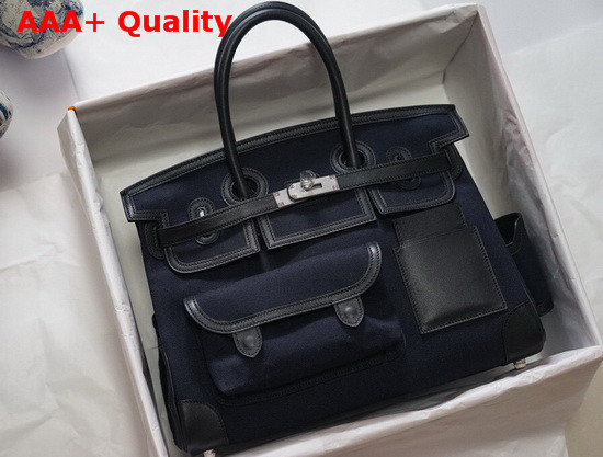 Hermes Limited Edition Cargo Birkin 35 cm Navy Blue Swift and Canvas Replica