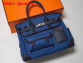 Hermes Limited Edition Cargo Birkin 35 cm Blue Swift Calfskin and Canvas Replica