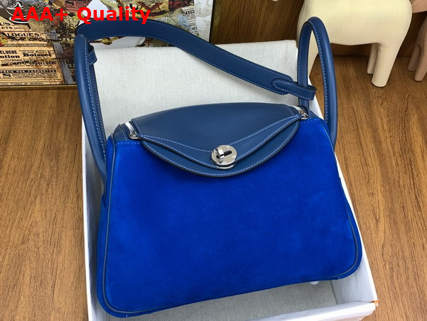 Hermes Lindy 26 Bag in Electric Blue Suede Leather Replica