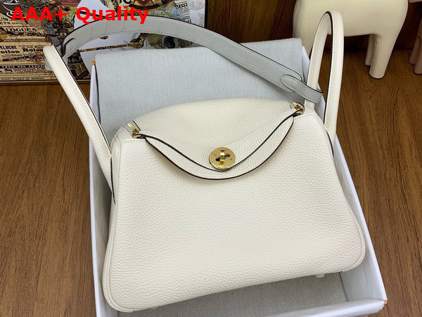 Hermes Lindy 26 Bag in Milk White Taurillon Clemence Leather with Gold Hardware Replica