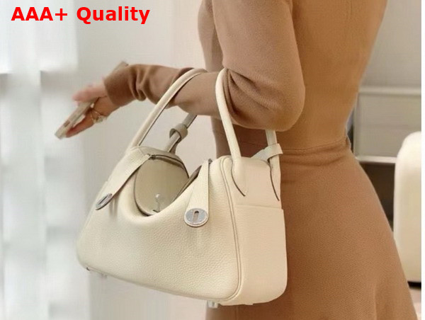 Hermes Lindy 26 Bag in Milk White Taurillon Clemence Leather with Gold Hardware Replica