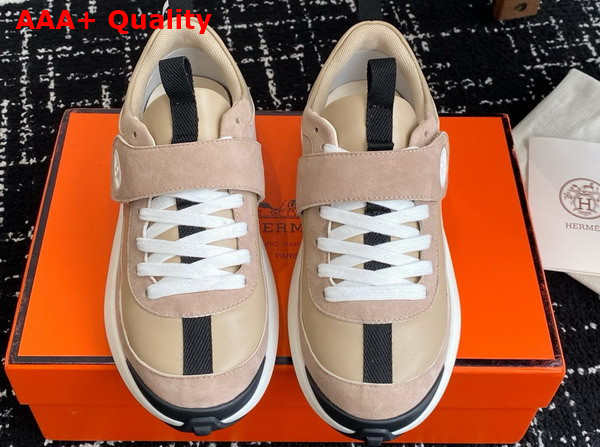 Hermes Loop Sneaker Beige Galet Calfskin and Suede Goatskin Replica