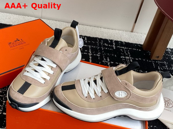 Hermes Loop Sneaker Beige Galet Calfskin and Suede Goatskin Replica