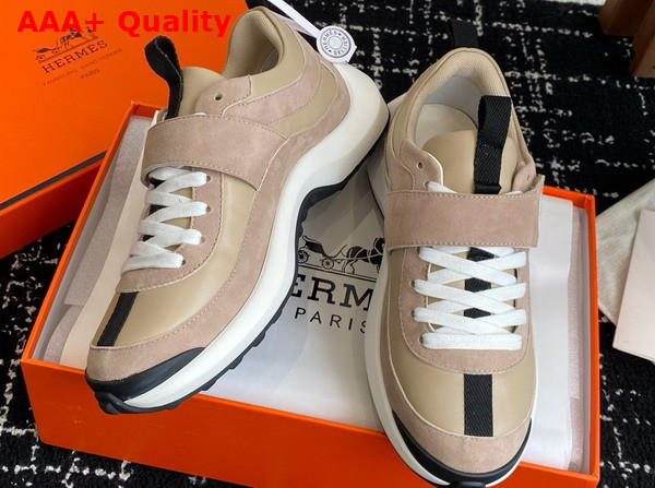 Hermes Loop Sneaker Beige Galet Calfskin and Suede Goatskin Replica