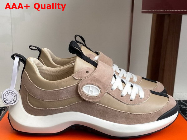 Hermes Loop Sneaker Beige Galet Calfskin and Suede Goatskin Replica
