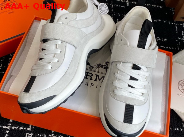 Hermes Loop Sneaker Blanc Calfskin and Suede Goatskin Replica