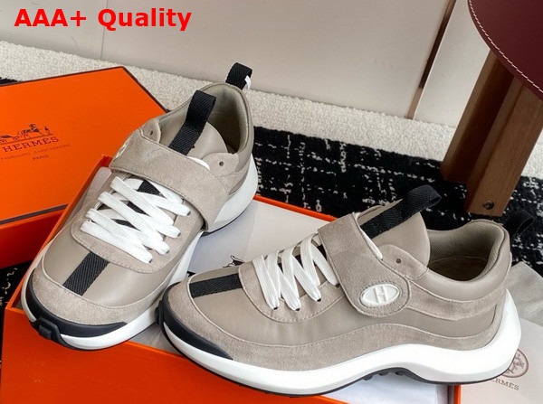 Hermes Loop Sneaker Galet Gray Calfskin and Suede Goatskin Replica
