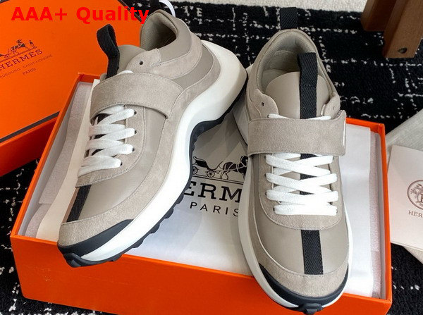 Hermes Loop Sneaker Galet Gray Calfskin and Suede Goatskin Replica