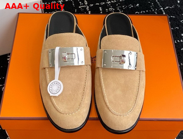 Hermes Lota Mule in Beige Sable Suede Goatskin Replica