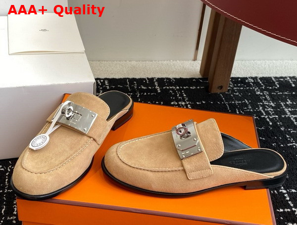 Hermes Lota Mule in Beige Sable Suede Goatskin Replica