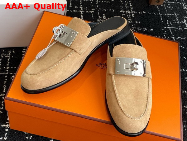 Hermes Lota Mule in Beige Sable Suede Goatskin Replica