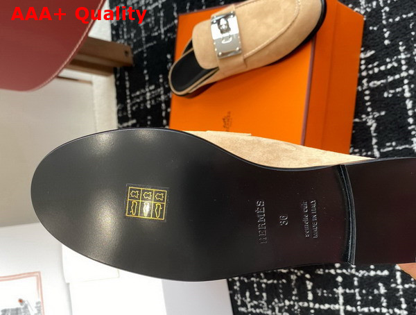 Hermes Lota Mule in Beige Sable Suede Goatskin Replica