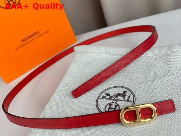 Hermes Maillon H Belt Buckle Reversible Leather Strap 13mm Red Swift and Epsom Calfskin Replica