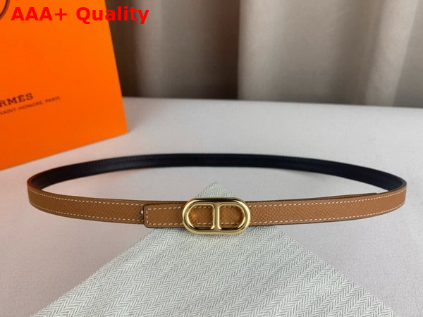 Hermes Maillon H Belt Buckle Reversible Leather Strap 13mm Swift and Epsom Calfskin Black and Gold Brown Replica