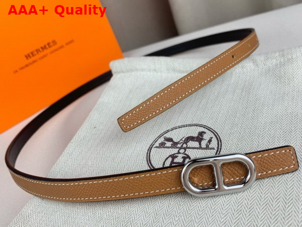 Hermes Maillon H Belt Buckle Reversible Leather Strap 13mm Swift and Epsom Calfskin Black and Gold Brown Replica